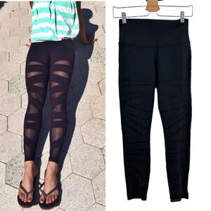 Lululemon High Times Crop *Tech Mesh‎ Black Leggings Size 6